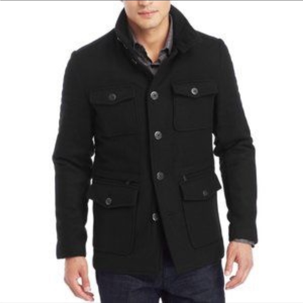 Kenneth Cole New York Wool Blend Field Jacket Black Quilted Lined Men’s XL